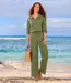 Women's Green Plain Cotton Gauze Trousers-3