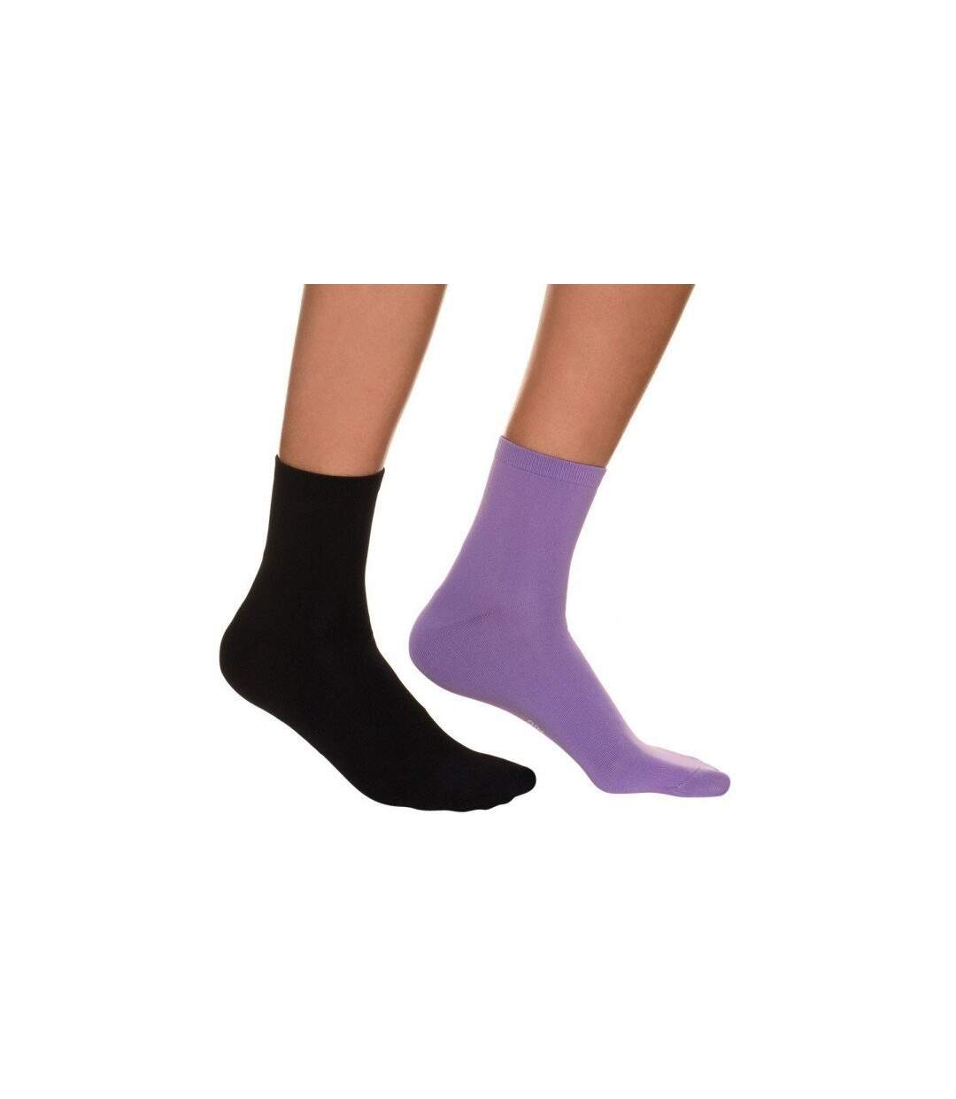 DIM Lot de 2 paires de Mi-chaussettes Femme Microfibre SKIN Violet Noir