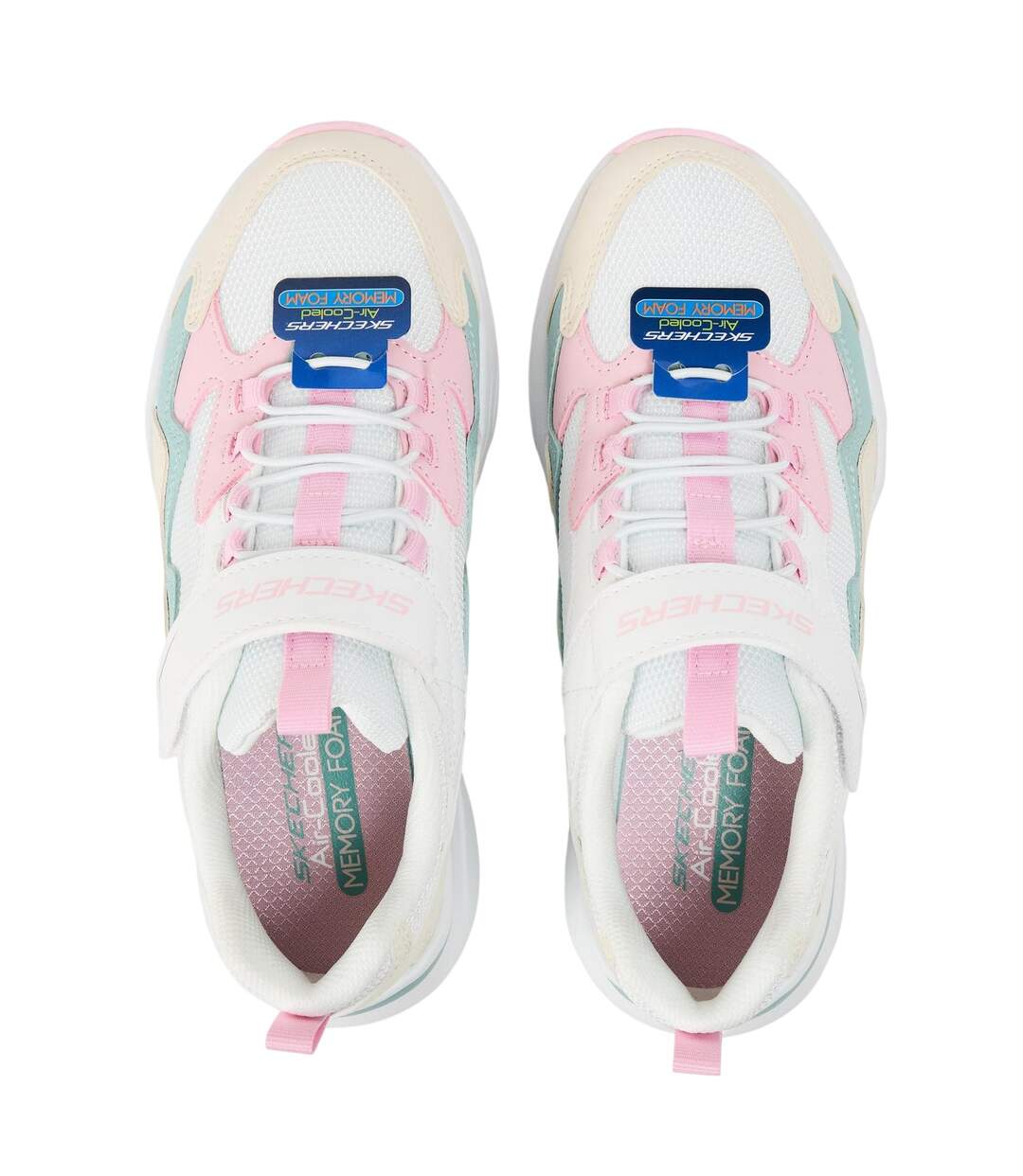 Girls Colour Block Mesh Trainers White Pink Skechers-3