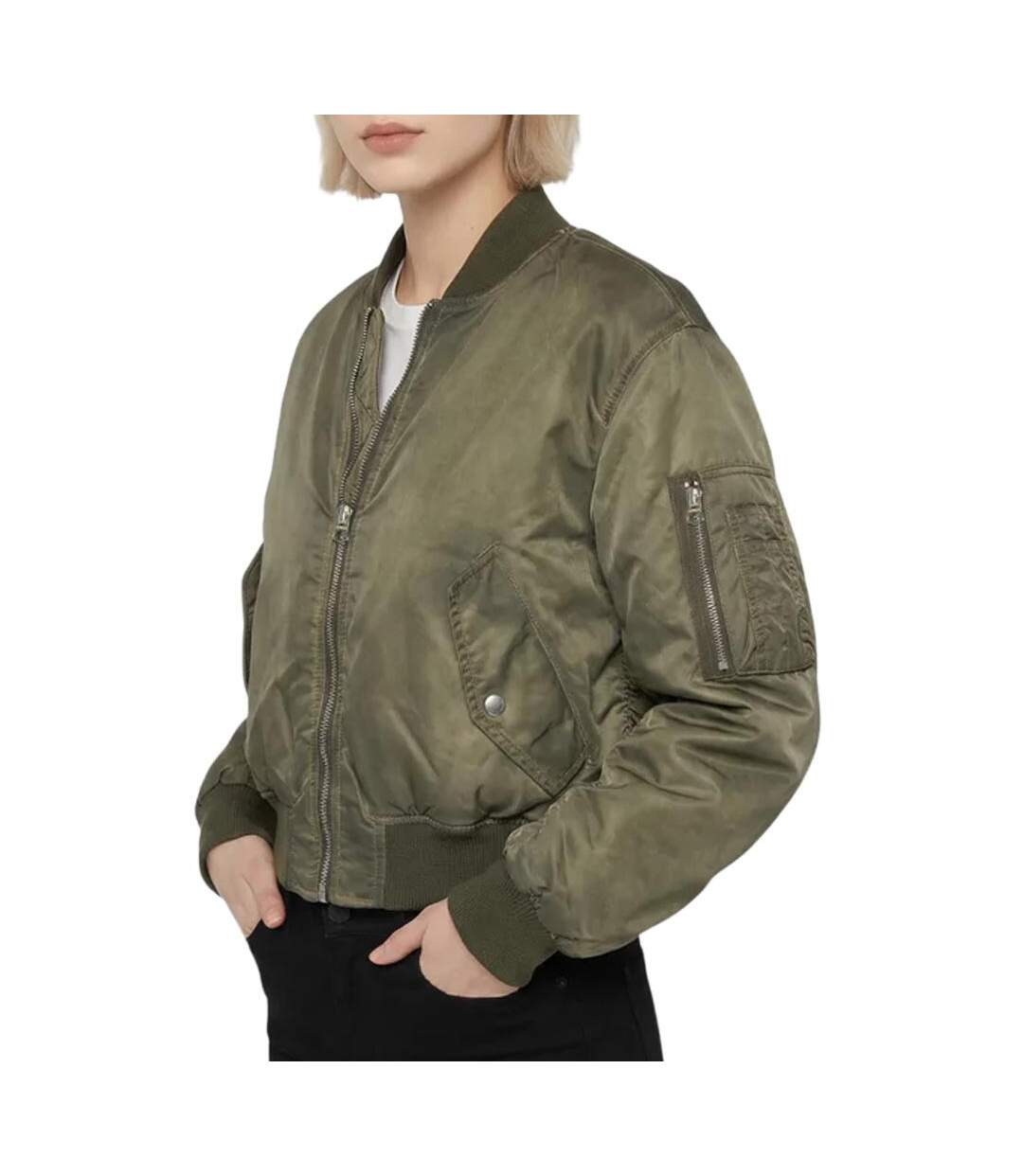 Veste bomber femme kaki schott oversize washed-1