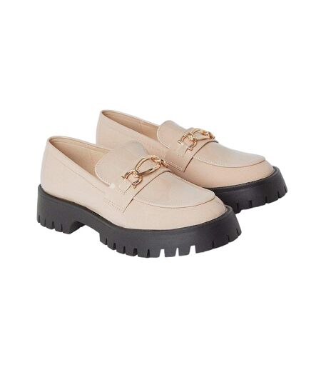 Womens/ladies nash snaffle detail chunky flat loafers nude Faith