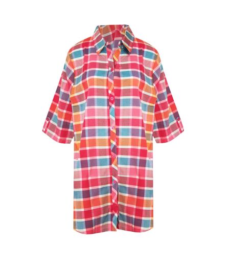 Womens/ladies checked button-down nightshirt pink forever dreaming