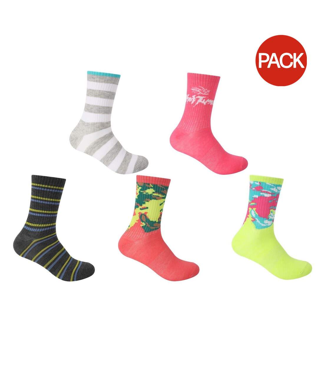 Pack Of 5  Womens/ladies Assorted Designs Crew Socks  Multicoloured Hot Tuna-1