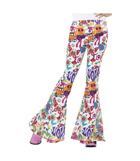 Womens/ladies groovy flared hem trousers multicoloured Smiffys