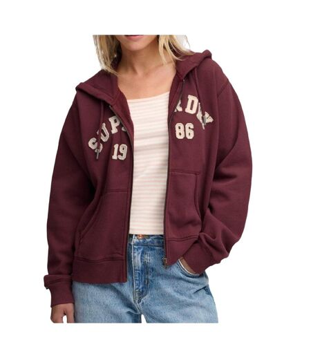 Sweat zippé à capuche femme bordeaux superdry relaxed