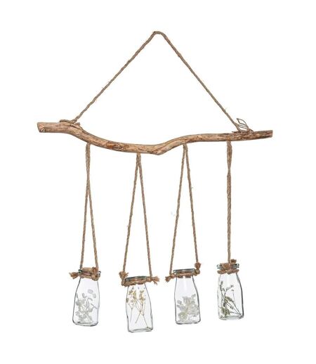 Suspension Murale 4 Fleurs Séchées 53cm Naturel