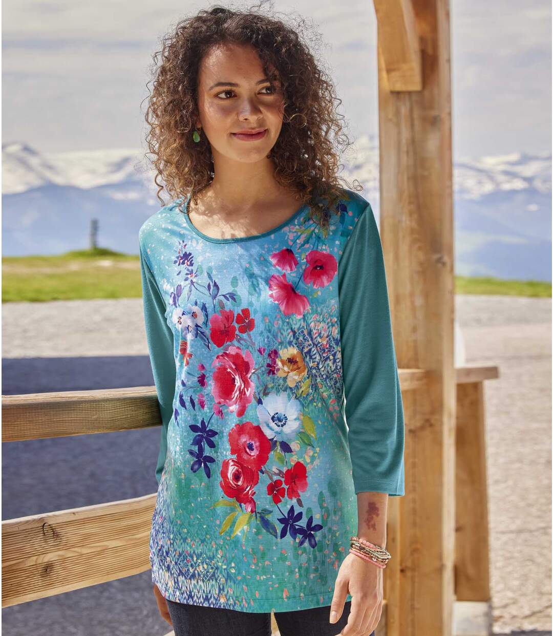 Women's Green Floral Print Top  Atlas For Men