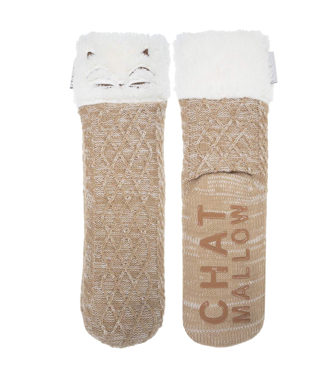 Isotoner Chaussettes d'intérieur femme maille torsadée, picots antidérapants-2