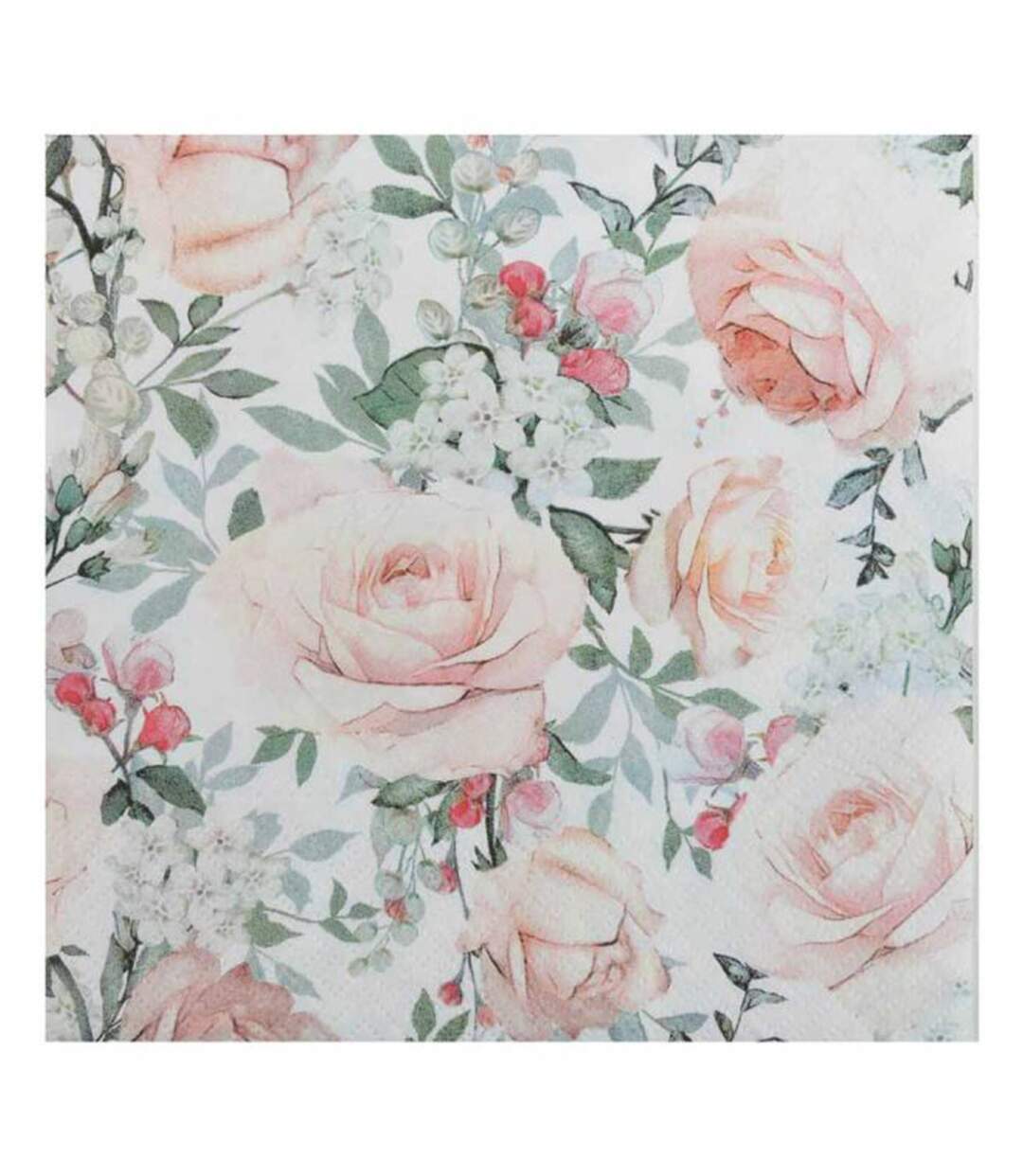 Lot de 20 Serviettes en Papier Roses 33x33cm Blanc-1