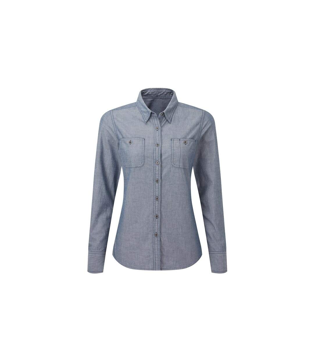 Womens/ladies Organic Fairtrade Certified Chambray Formal Shirt Indigo Denim Premier-2
