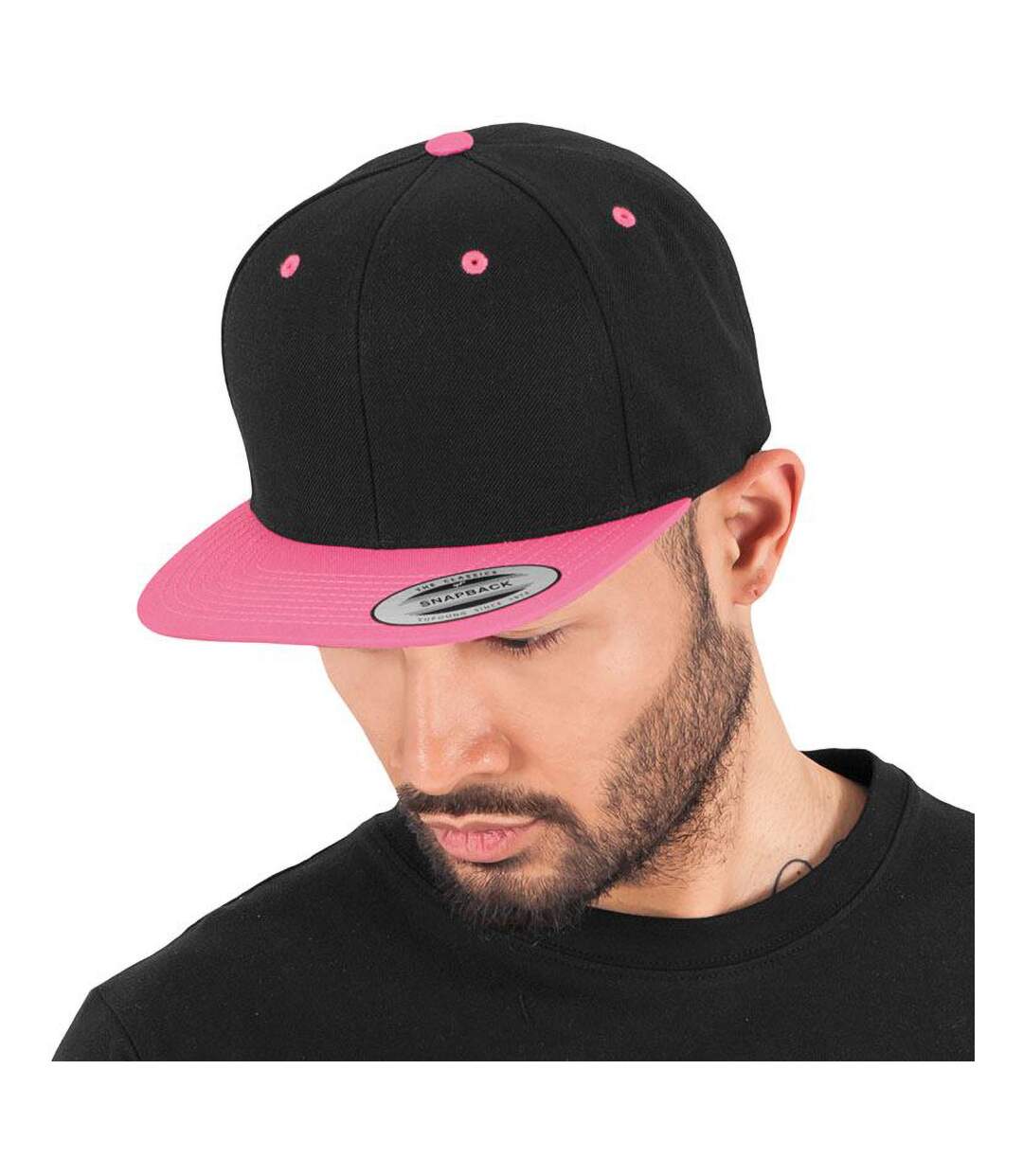 Casquette ajustable classique homme noir/rose néon Yupoong-2