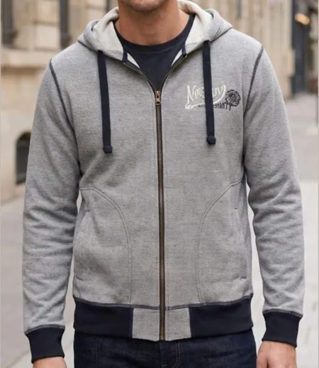 AXXANO AH1169M — Sweat à capuche marine et écru : le confort texturé 100% coton