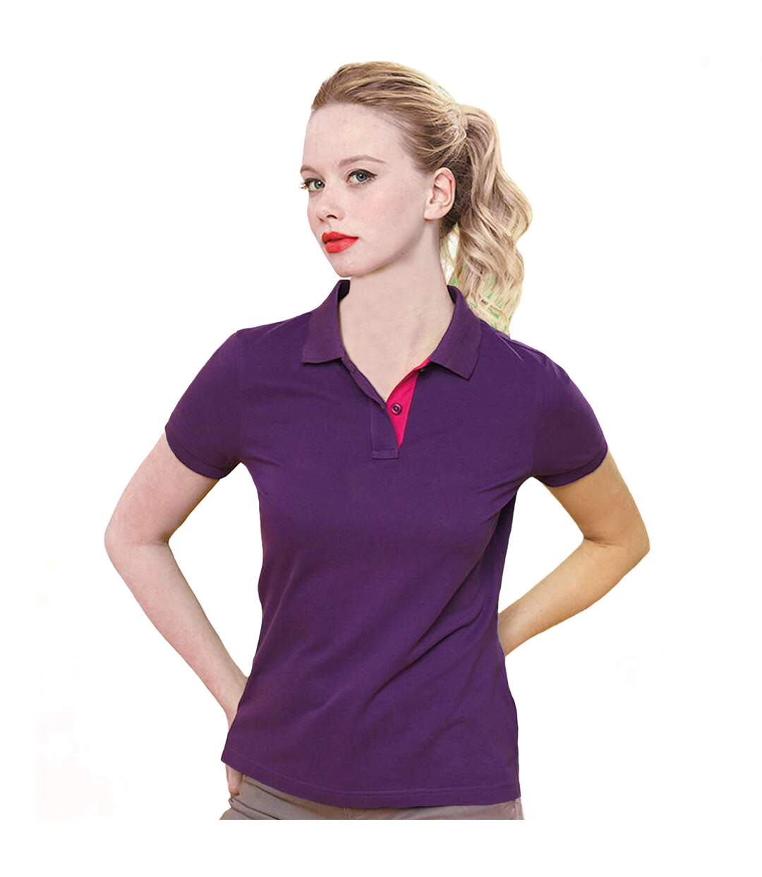 Asquith & Fox Womens/Ladies Short Sleeve Contrast Polo Shirt (Purple/ Pink) - UTRW5353-2