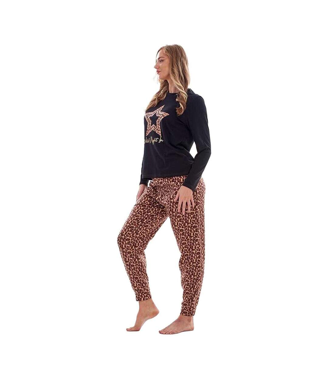 Ensemble De Pyjama Long Motif/style Imprimé Léopard Femme Bleu Marine Marron Keanu-1