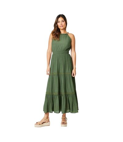 Womens/ladies shirred waist maxi dress khaki Principles