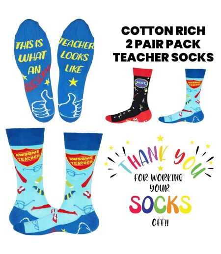 Pack Of 2  Mens Pack Teacher Cotton Socks  Multicoloured Public Dealz