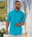 Men's Turquoise Linen & Cotton Blend Shirt-1