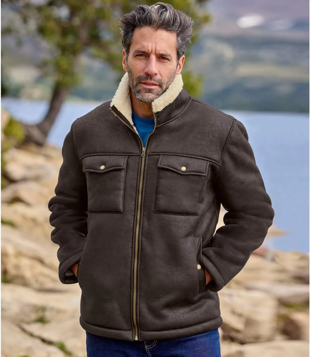 Men's Sherpa-Lined Aviator Brown Jacket | Atlas For Men