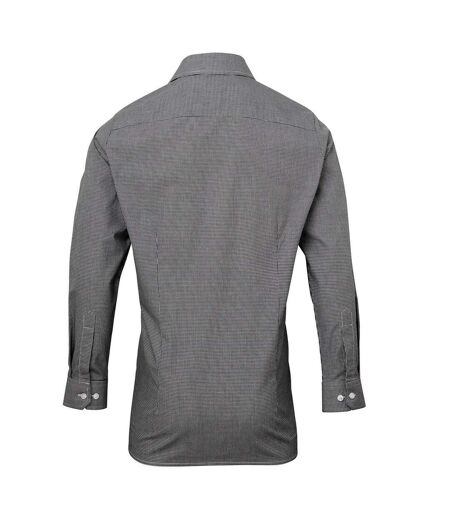 Premier Mens Gingham Long-Sleeved Shirt (Black/White) - UTPC6015