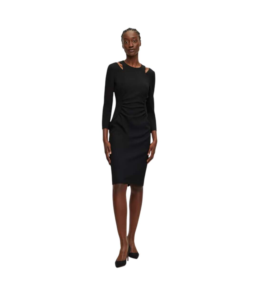 Womens/ladies Dadeka Crew Neck Slim Bodycon Dress Black Boss-4