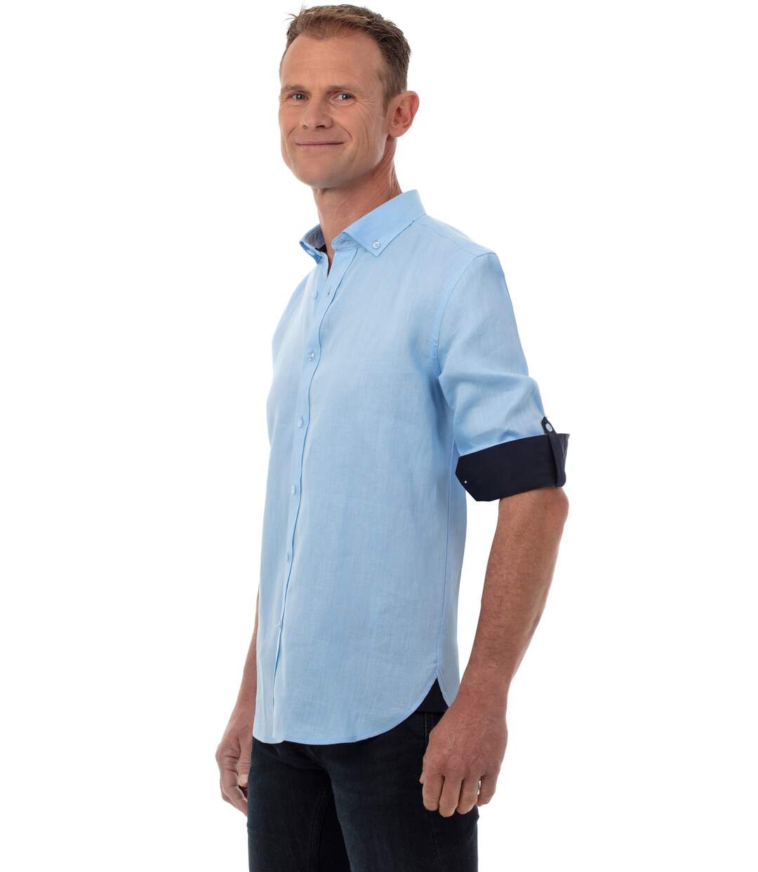 Chemise en lin bleu homme