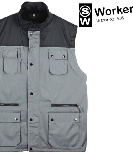 WORKER SH1034 IMPERMÉABLE — Gilet sans manches gris et noir : étanchéité totale et confort polaire
