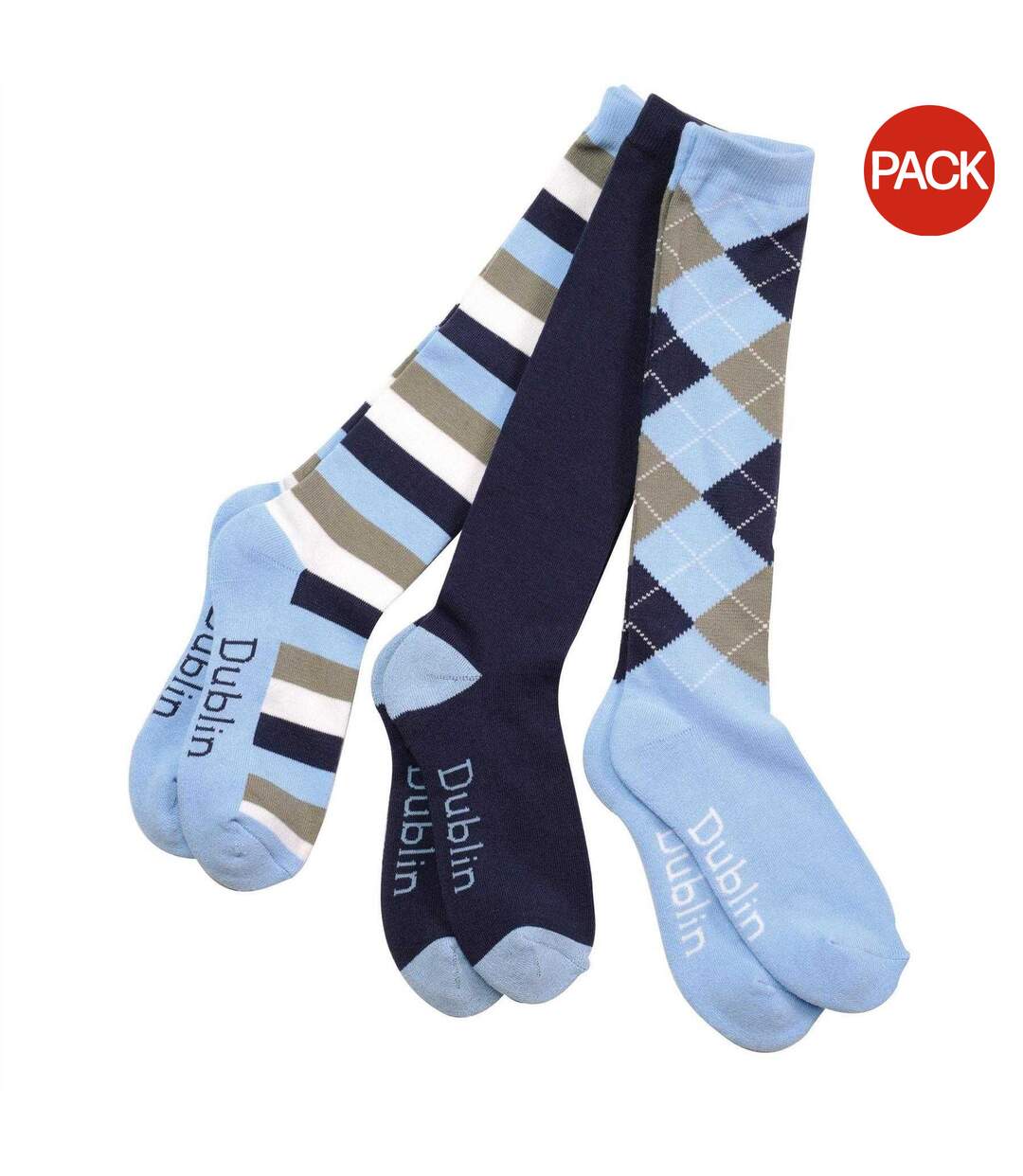 Lot De 3  Chaussettes Hauteur Genoux Adulte Bleu Marine Bleu Ciel Dublin-1