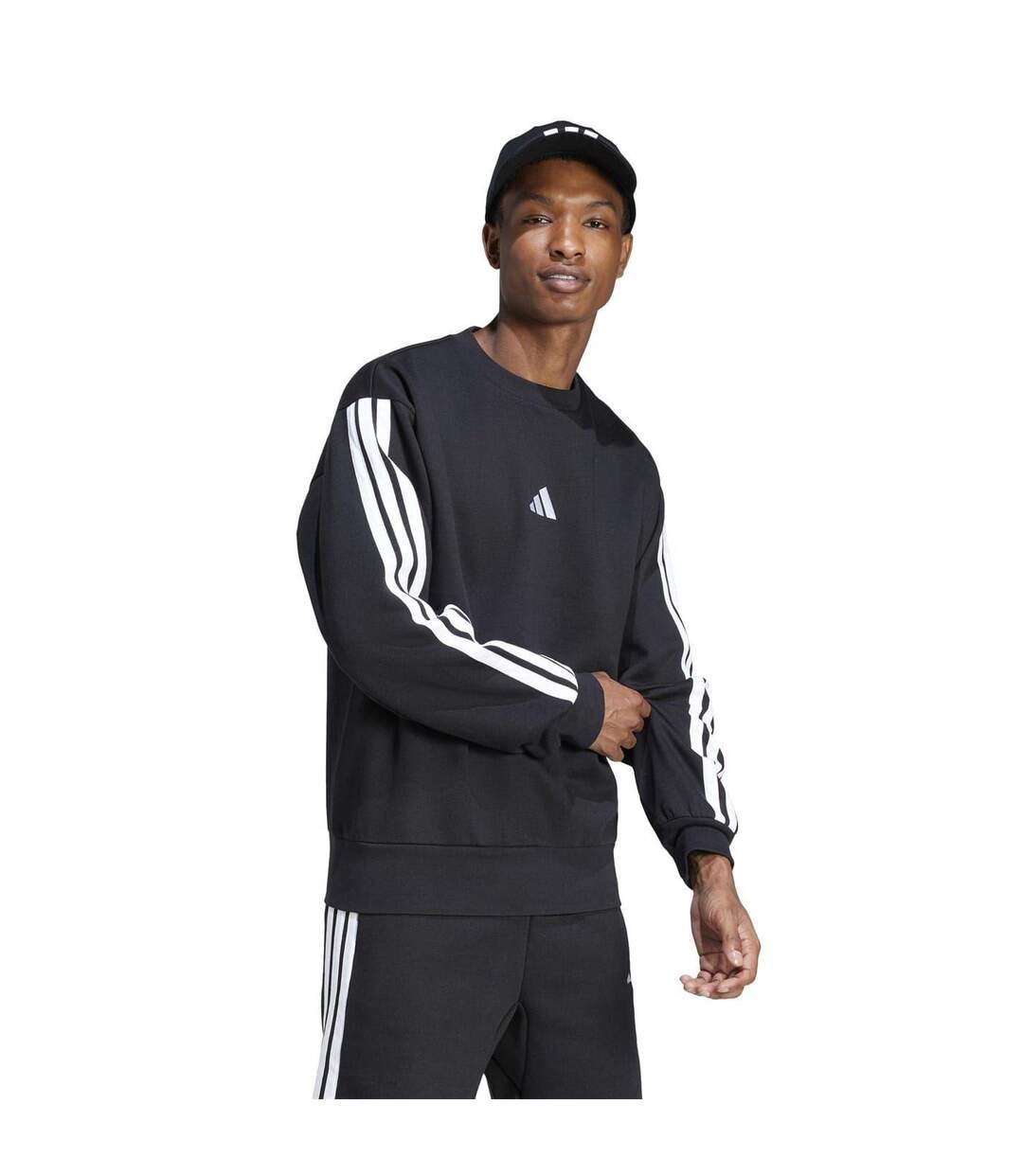 Sweat Motif/style 3 Rayures Essentials Homme Noir Blanc Adidas-4