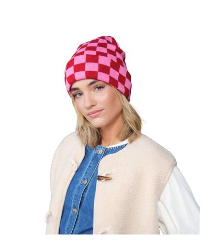 Bonnet Motif/style Damier Rouge Classique Vrai Rose Beechfield