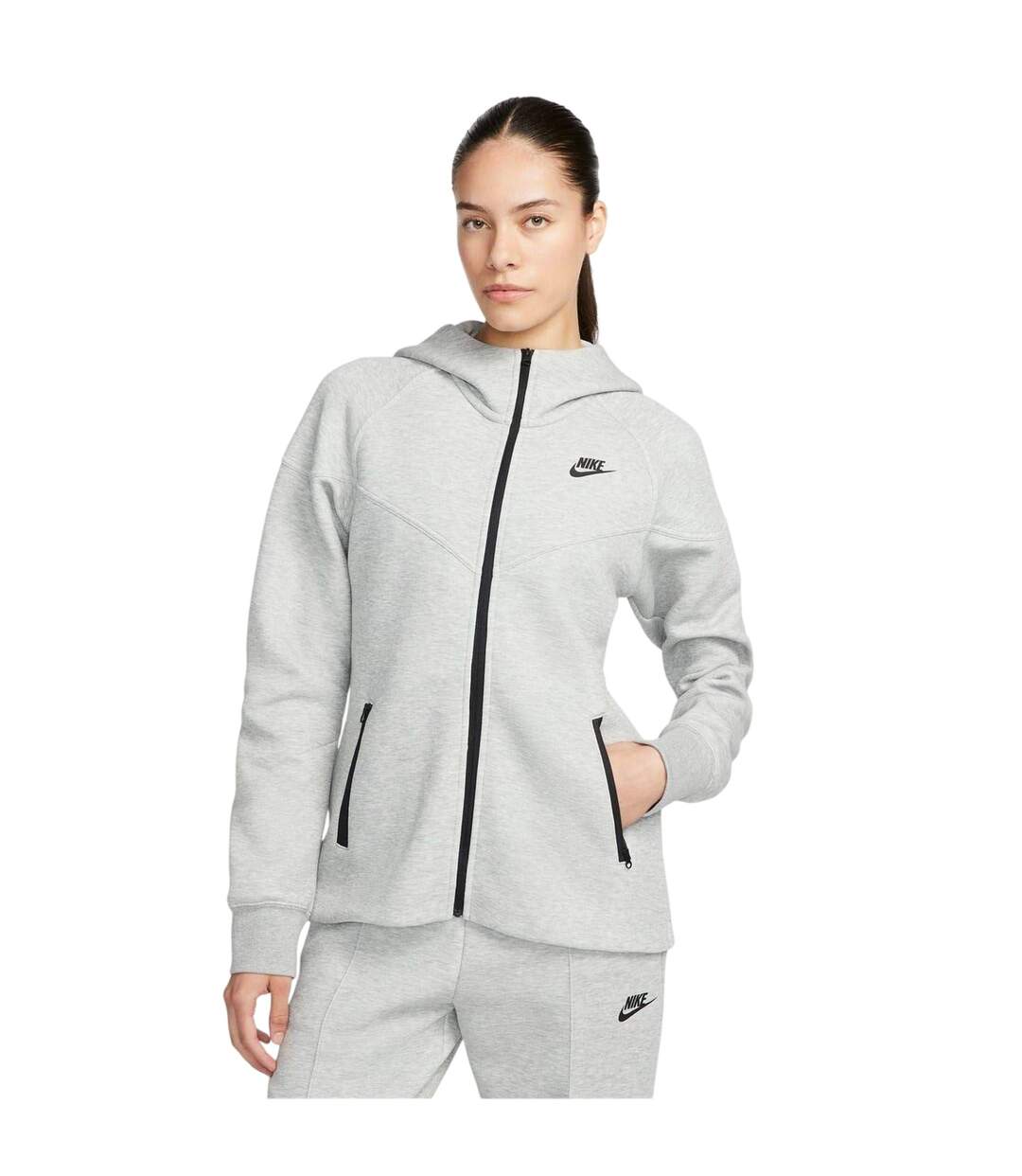 Womens/ladies Windrunner Tech Fleece Full Zip Hoodie Grey Nike-1
