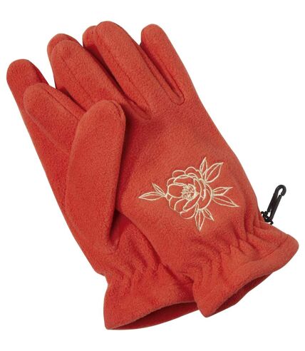 Women's Embroidered Fleece Gloves - Orange