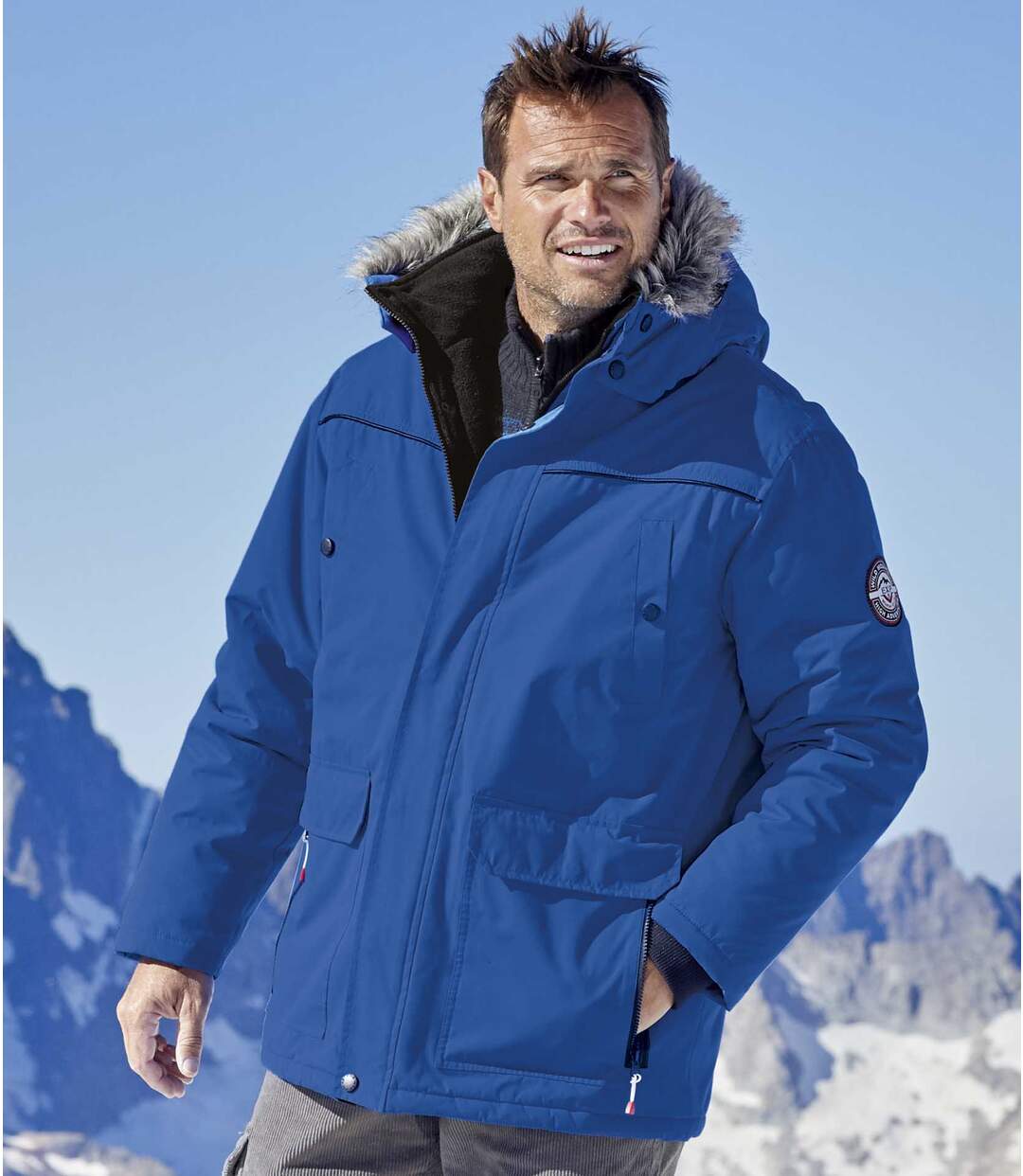Hemelsblauwe High Performance winterjas met capuchon met imitatiebont-3
