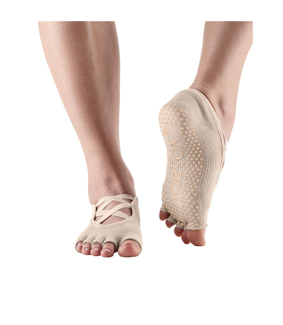 Chaussettes à demi-orteils antidérapantes elle femme beige Toesox-1