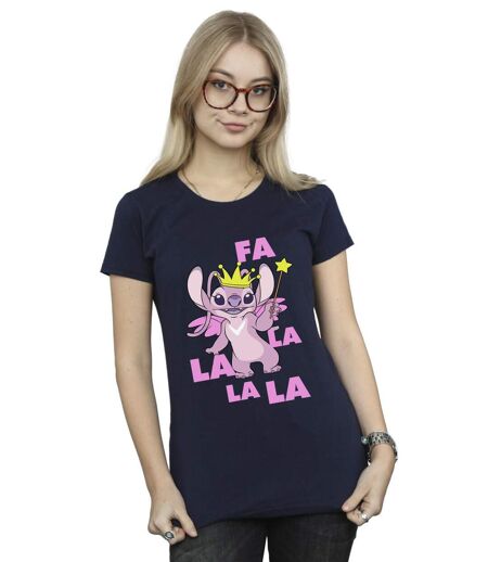 Disney T-shirt en coton Femmes/Ladies Lilo & Stitch Angel Fa La La (Bleu marine) - UTBI26069