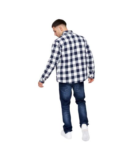 Mens demaro checked lined overshirt navy/white Crosshatch