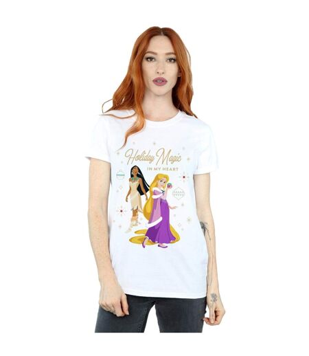 Disney Womens/Ladies Princess Holiday Magic In My Heart Cotton Boyfriend T-Shirt (Blanc) - UTBI42870