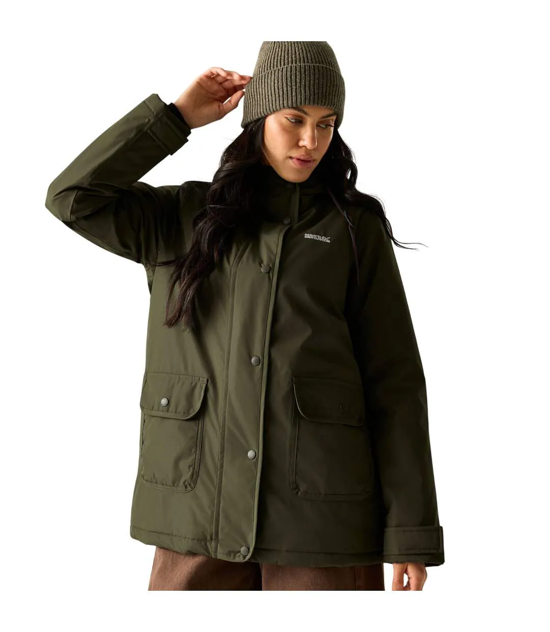 Veste Imperméable Et Isolante À Capuche Motif/style Uni Orla Kiely Femme Vert Kaki Violet Regatta-2