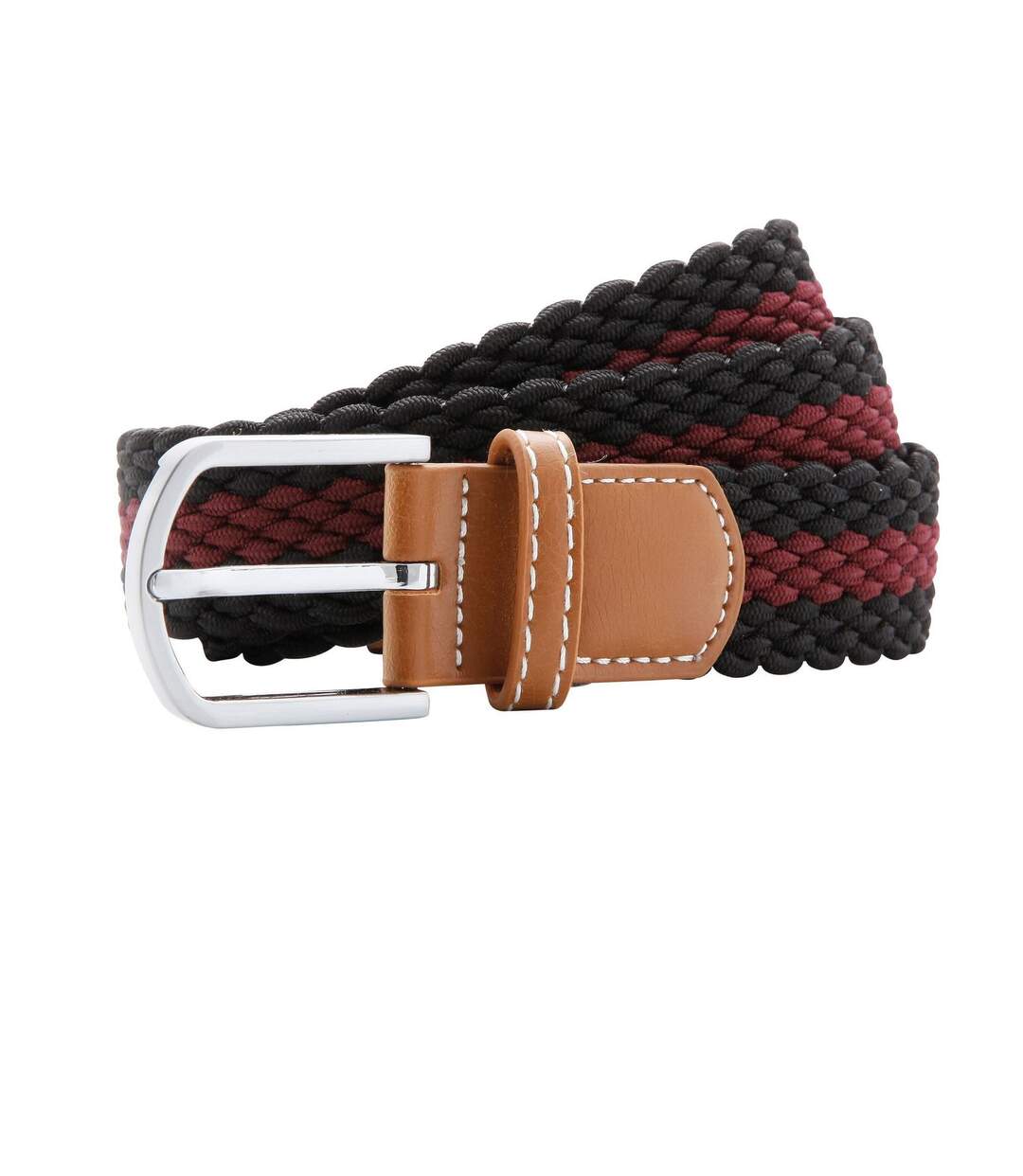 Ceinture stretch tressée à rayures - bicolore - AQ901 - noir - bordeau-2
