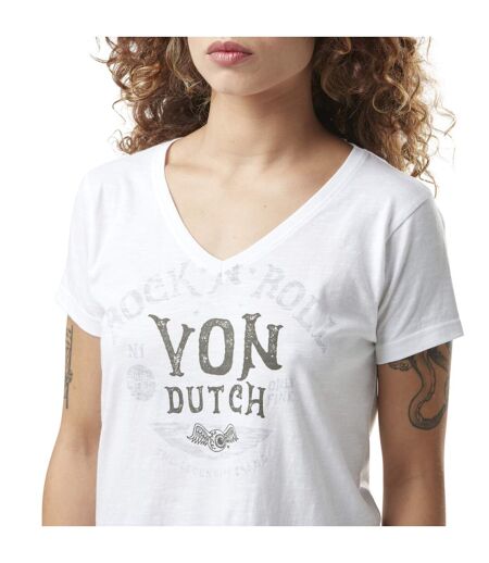 T-shirt femme en col v jersey flamme en coton Vintage Vondutch