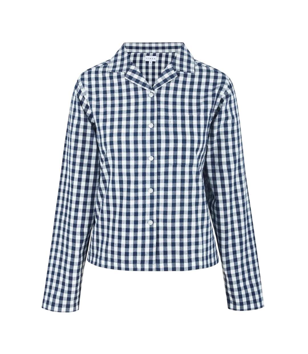 Womens/ladies Gingham Check Relaxed Fit Long-sleeved Shirt Navy White Linea-1