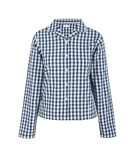 Womens/ladies Gingham Check Relaxed Fit Long-sleeved Shirt Navy White Linea