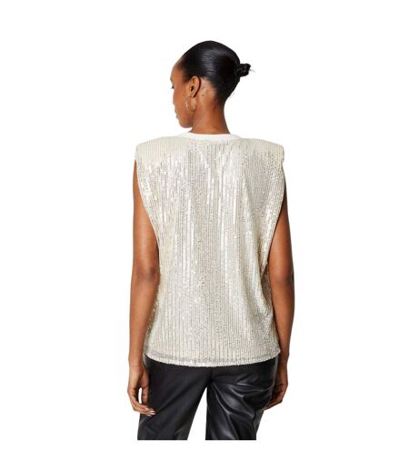 Womens/ladies sequin padded shoulder top champagne Principles