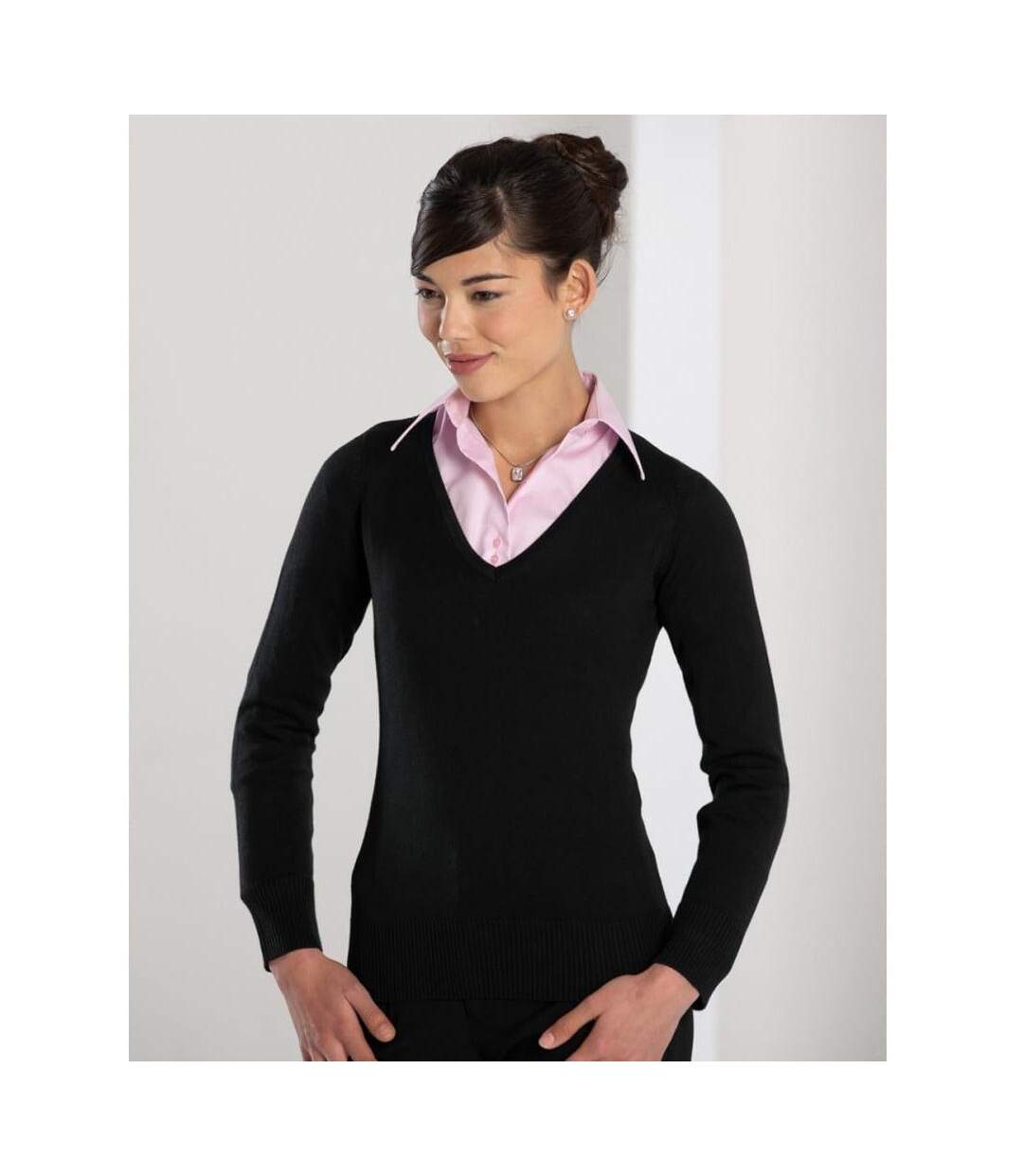 Pull Col V Collection Femme Noir Russell-1
