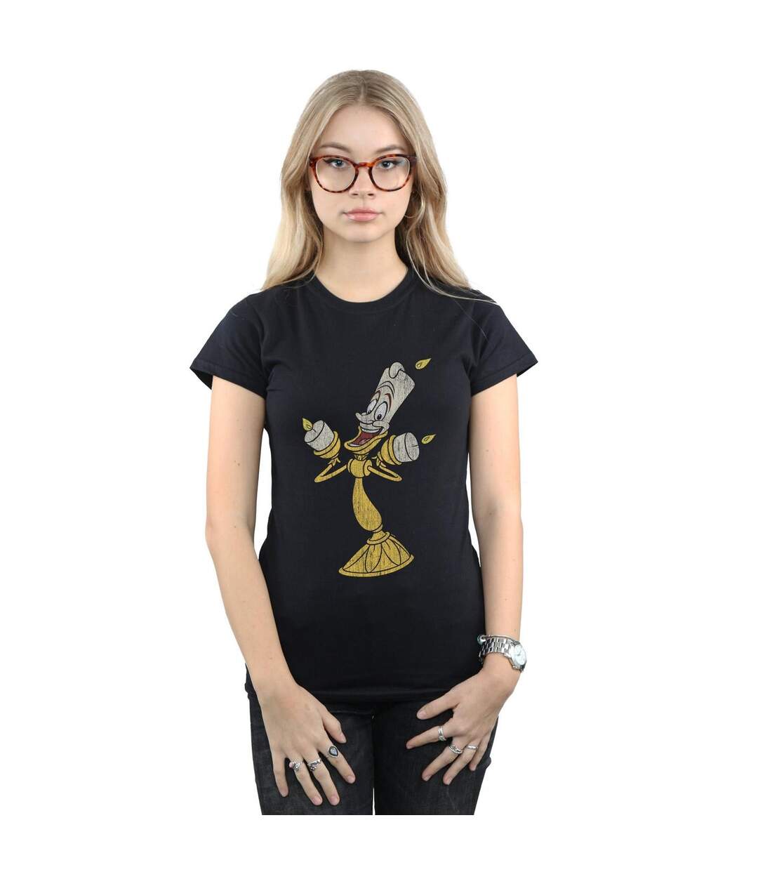 Disney Femme/Ladies Beauty And The Beast Lumiere - T-shirt en coton vieilli (Noir) - UTBI15691-2