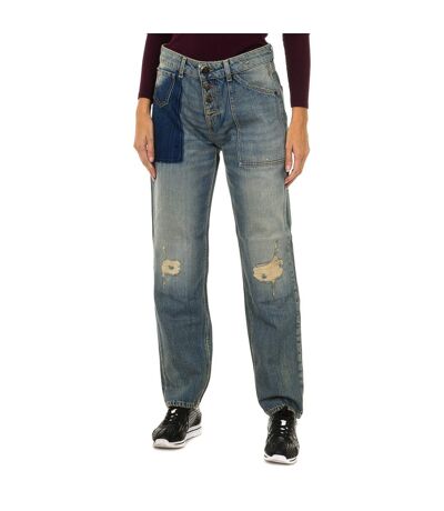 Women's long worn and torn effect denim pants 6Y5J13-5D2YZ