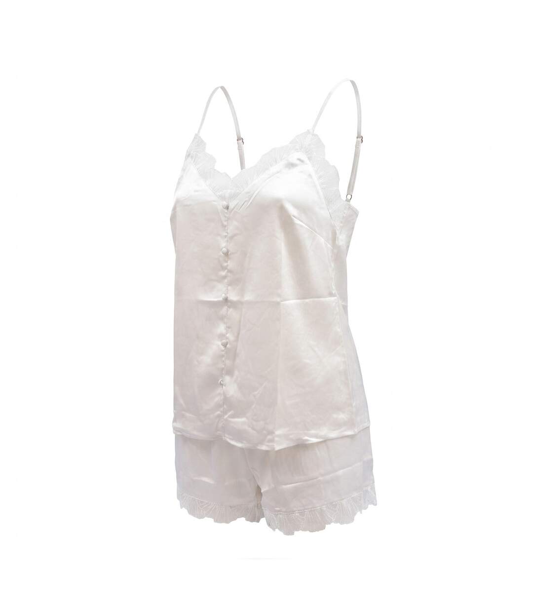 OZABI Pyjama Femme Satiné Débardeur Col V Dentelle Effet Soie Short-1