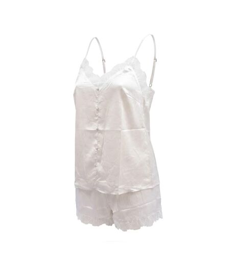 OZABI Pyjama Femme Satiné Débardeur Col V Dentelle Effet Soie Short