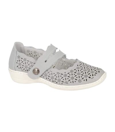 Womens/ladies Perforated Leather Sandals Light Grey Boulevard