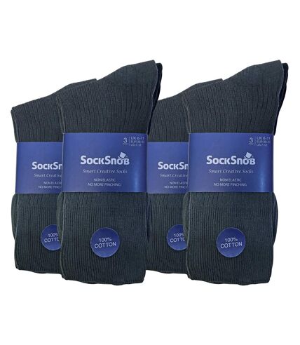 12 Pair Multipack Mens 100% Cotton Diabetic Friendly Socks | Sock Snob | Ribbed Non Elastic Loose Wide Top Socks