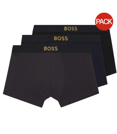 Lot De 3  Boxers Motif/style Logo Homme Noir Bleu Marine Gris Boss